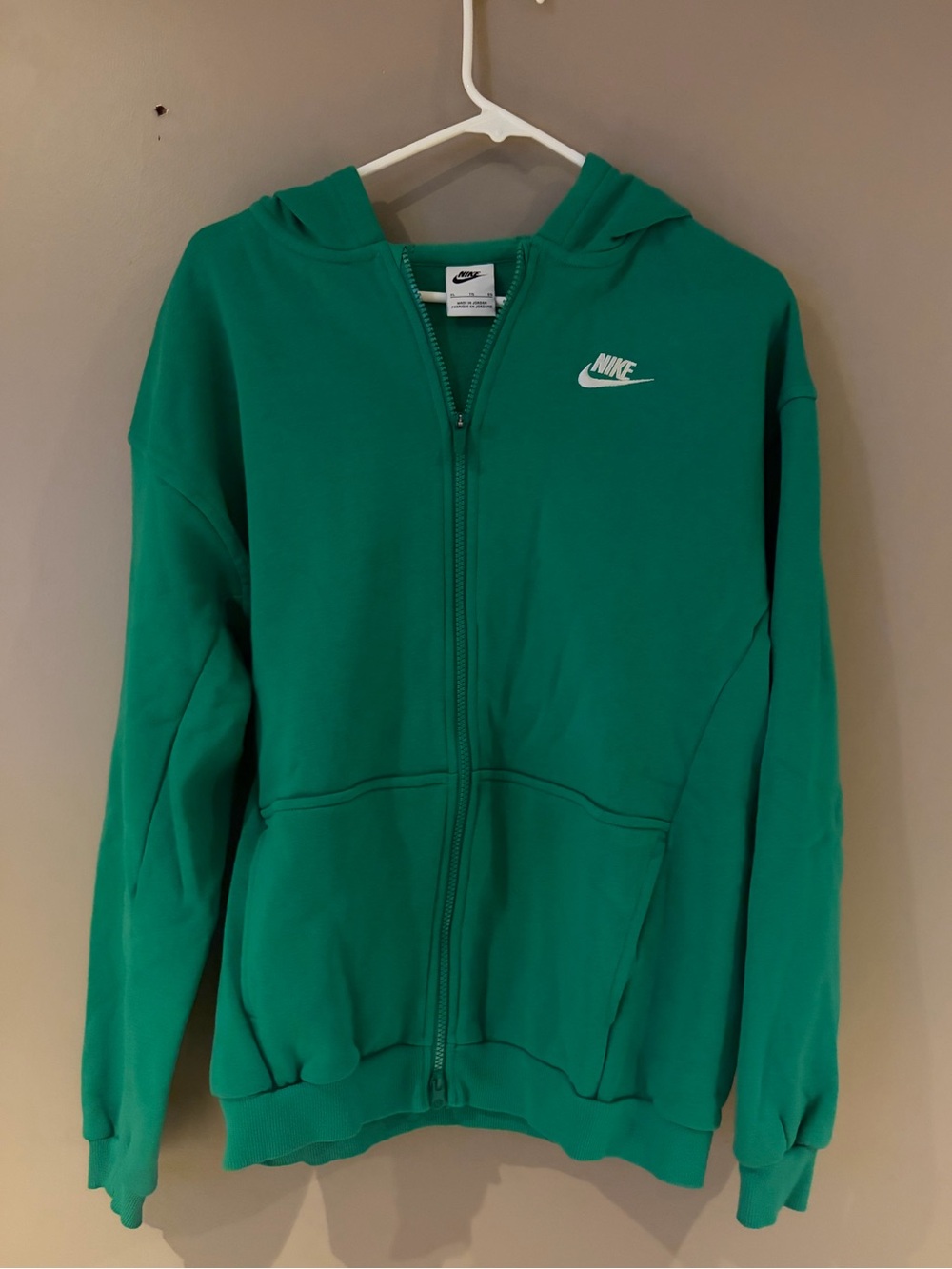 Nike Kids Green Full-Zip Hoodie Jacket with White Logo